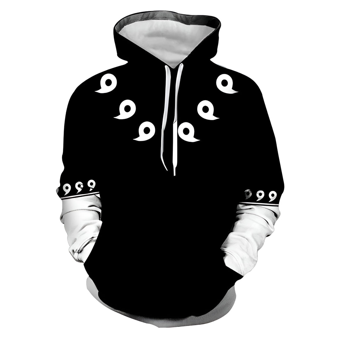 Sweat à capuche noir avec le symbole du Rinnegan de Pain de Naruto sur le devant et le symbole "999" sur les manches.