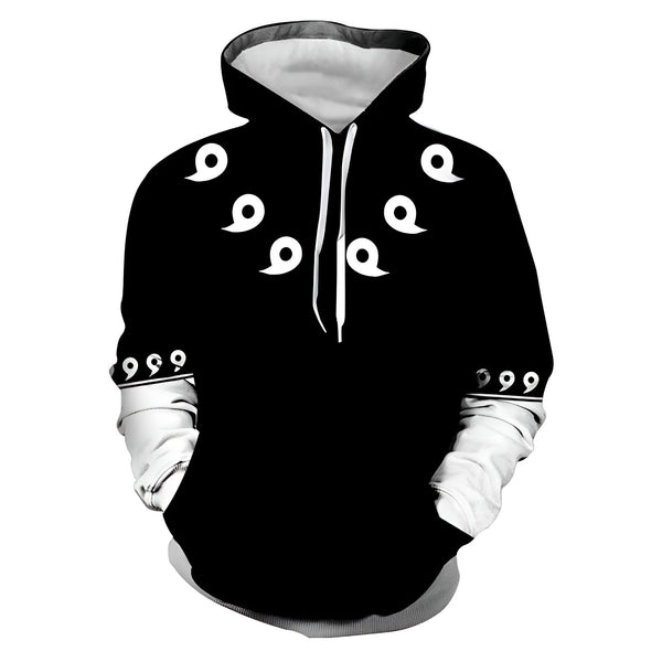 Sweat à capuche noir avec le symbole du Rinnegan de Pain de Naruto sur le devant et le symbole "999" sur les manches.