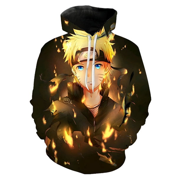 Sweat à capuche Naruto avec un imprimé de Naruto Uzumaki enflammé.
