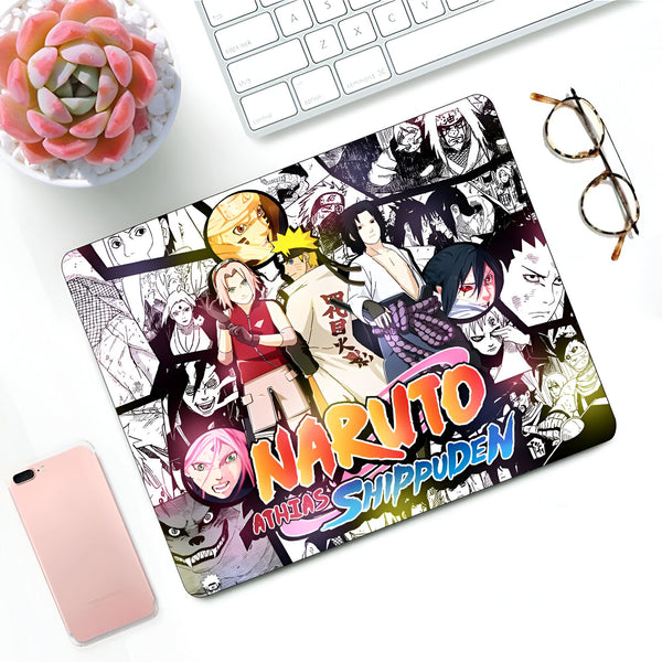 Sous-verre avec un design de collage de personnages de l'anime Naruto Shippuden, incluant Naruto, Sasuke, Sakura, Kakashi, Gaara et d'autres personnages populaires.