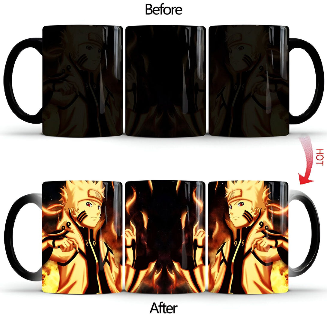 Mug magique Naruto avec l'image de Naruto Uzumaki en mode sage des six chemins, qui révèle l'image lorsque la tasse est remplie d'une boisson chaude.